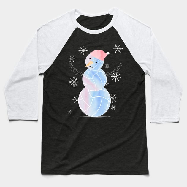 Cute Watercolor Pastel I Love Volleyball Snowman in light blue, pink and purple Baseball T-Shirt by YourGoods